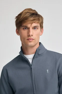 Sudadera azul denim de cuello alto y cremallera con logo Rigby Go