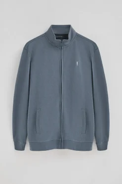 Sudadera azul denim de cuello alto y cremallera con logo Rigby Go