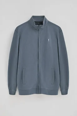 Sudadera azul denim de cuello alto y cremallera con logo Rigby Go