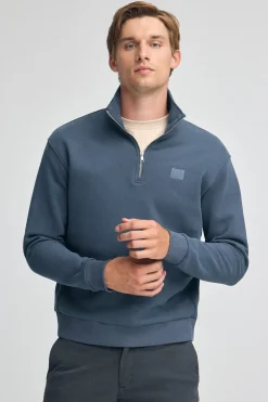 Sudadera azul denim de media cremallera con logo Polo Club