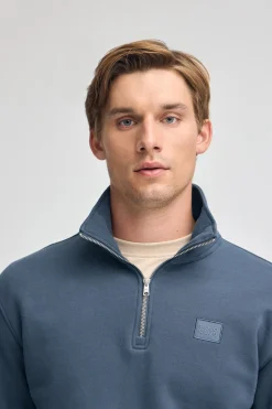 Sudadera azul denim de media cremallera con logo Polo Club