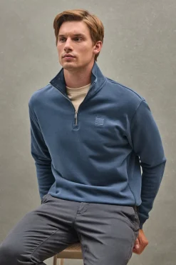 Sudadera azul denim de media cremallera con logo Polo Club