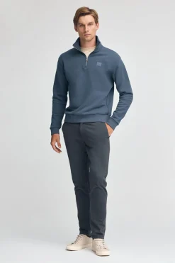 Sudadera azul denim de media cremallera con logo Polo Club