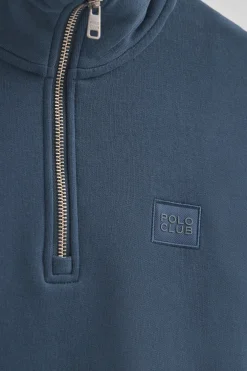 Sudadera azul denim de media cremallera con logo Polo Club