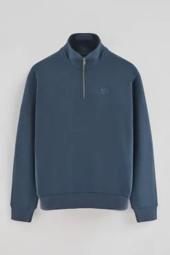 Sudadera azul denim de media cremallera con logo Polo Club