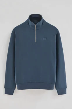 Sudadera azul denim de media cremallera con logo Polo Club