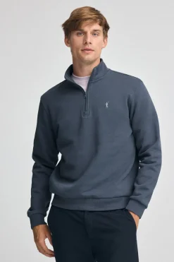 Sudadera azul denim de media cremallera con logo Rigby Go