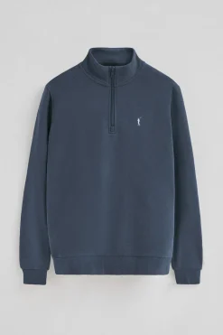 Sudadera azul denim de media cremallera con logo Rigby Go