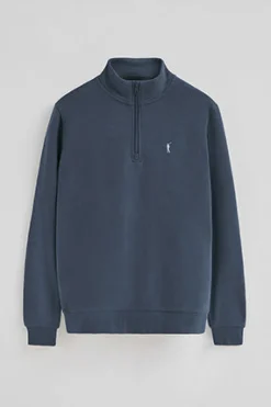 Sudadera azul denim de media cremallera con logo Rigby Go
