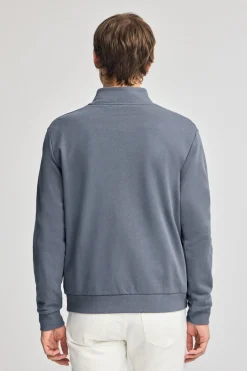 Sudadera azul denim de media cremallera y bordado Rigby Go