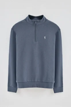 Sudadera azul denim de media cremallera y bordado Rigby Go