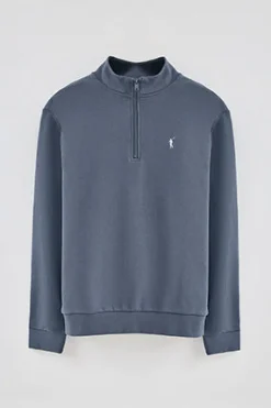 Sudadera azul denim de media cremallera y bordado Rigby Go