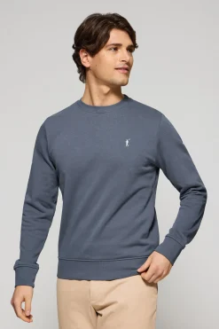 Sudadera azul denim relax de cuello redondo y bordado Rigby Go