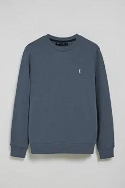 Sudadera azul denim relax de cuello redondo y bordado Rigby Go