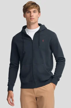 Sudadera azul marino con capucha y cremallera completa con logo Rigby Go