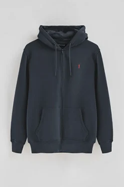 Sudadera azul marino con capucha y cremallera completa con logo Rigby Go