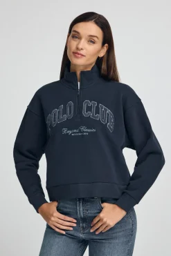 Sudadera azul marino con cuello alto y logo Established 2012 Polo Club