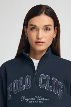 Sudadera azul marino con cuello alto y logo Established 2012 Polo Club