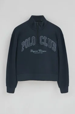 Sudadera azul marino con cuello alto y logo Established 2012 Polo Club