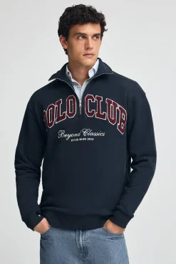 Sudadera azul marino con media cremallera y logo Established 2012 Polo Club