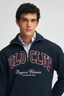 Sudadera azul marino con media cremallera y logo Established 2012 Polo Club