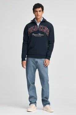 Sudadera azul marino con media cremallera y logo Established 2012 Polo Club