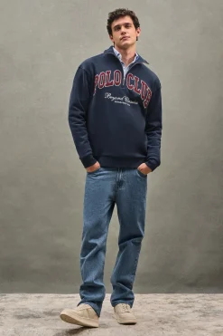 Sudadera azul marino con media cremallera y logo Established 2012 Polo Club