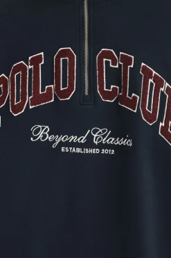 Sudadera azul marino con media cremallera y logo Established 2012 Polo Club