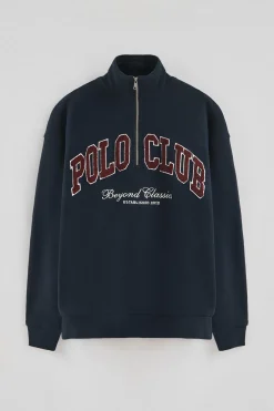 Sudadera azul marino con media cremallera y logo Established 2012 Polo Club