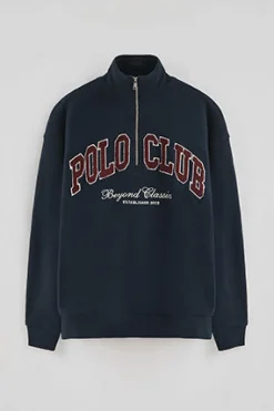 Sudadera azul marino con media cremallera y logo Established 2012 Polo Club