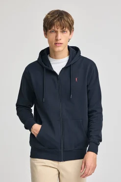 Sudadera azul marino con capucha y cremallera con logo Rigby Go