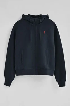 Sudadera azul marino con capucha con cremallera y logo Rigby Go