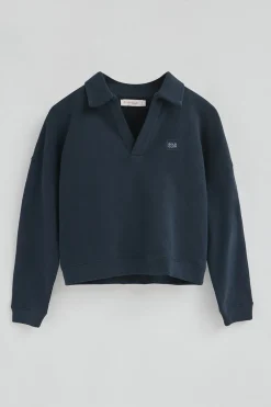 Sudadera azul marino con cuello de polo y logo Polo Club