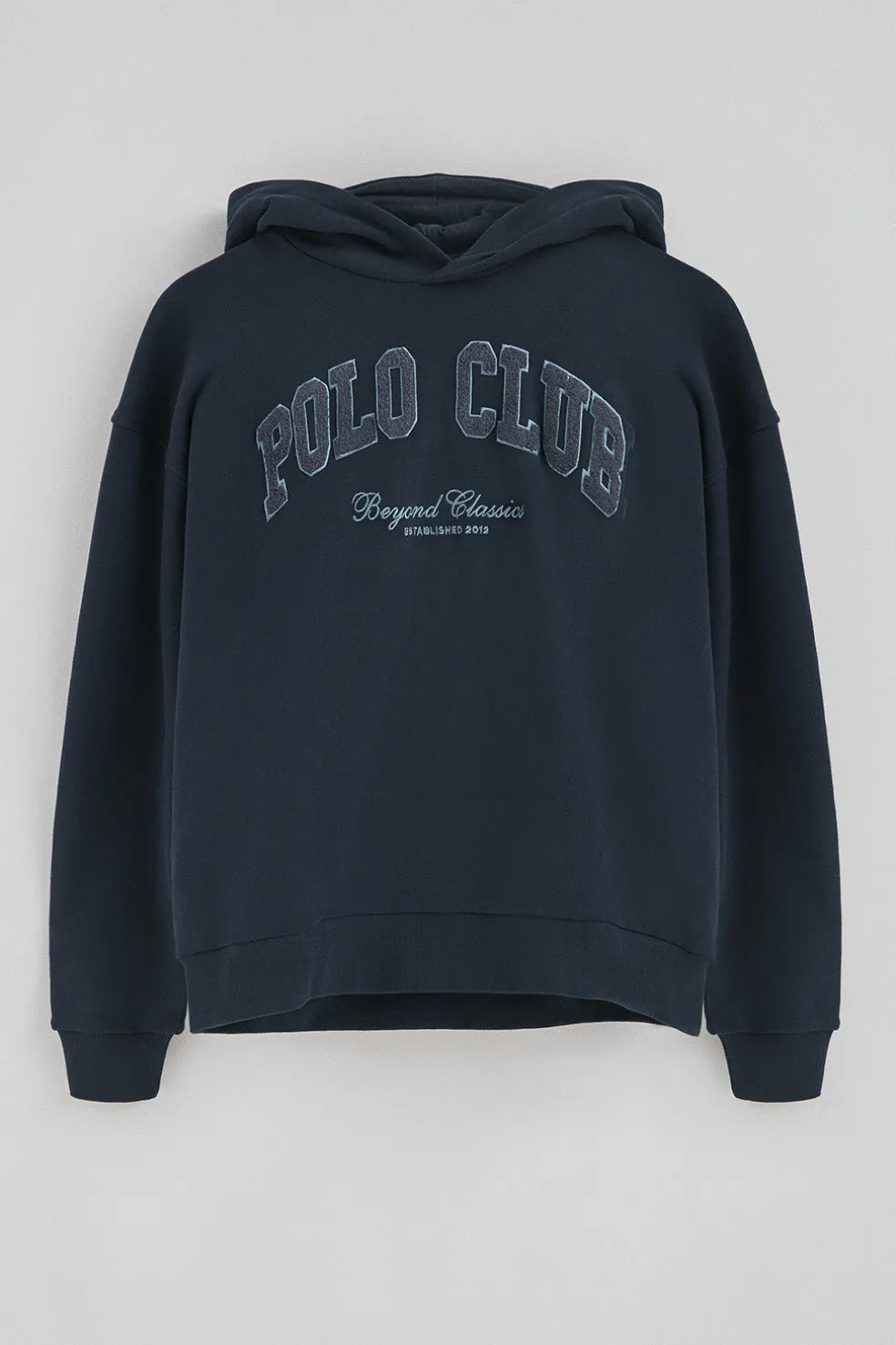 Sudadera azul marino con capucha y logo Established 2012 Polo Club