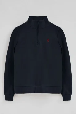 Sudadera azul marino con media cremallera y logo Rigby Go