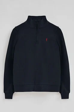 Sudadera azul marino con media cremallera y logo Rigby Go
