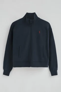 Sudadera azul marino de cuello alto y cremallera completa con logo Rigby Go