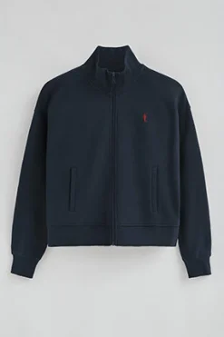 Sudadera azul marino de cuello alto y cremallera completa con logo Rigby Go