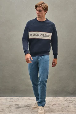 Sudadera azul marino de corte relajado, cuello redondo y logo Polo Club