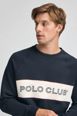 Sudadera azul marino de corte relajado, cuello redondo y logo Polo Club