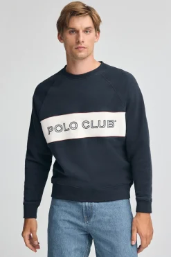 Sudadera azul marino de corte relajado, cuello redondo y logo Polo Club