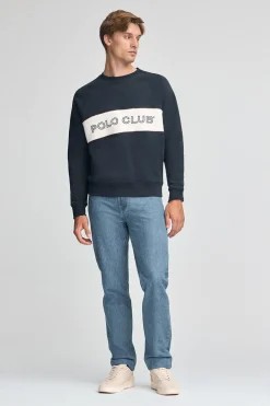 Sudadera azul marino de corte relajado, cuello redondo y logo Polo Club