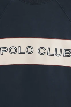 Sudadera azul marino de corte relajado, cuello redondo y logo Polo Club