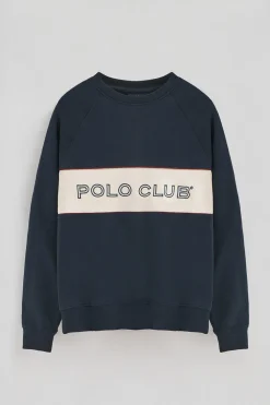 Sudadera azul marino de corte relajado, cuello redondo y logo Polo Club