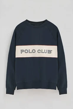Sudadera azul marino de corte relajado, cuello redondo y logo Polo Club
