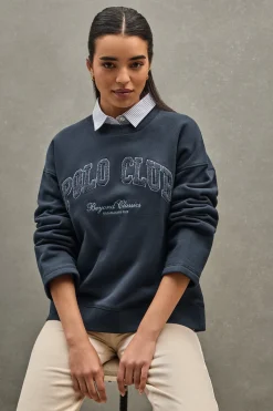 Sudadera azul marino de corte holgado con logo Established 2012 Polo Club