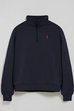 Sudadera azul marino de media cremallera y bordado Rigby Go