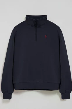 Sudadera azul marino de media cremallera y bordado Rigby Go