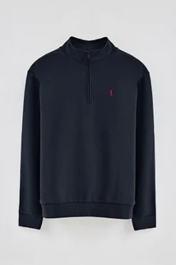 Sudadera azul marino de media cremallera y bordado Rigby Go
