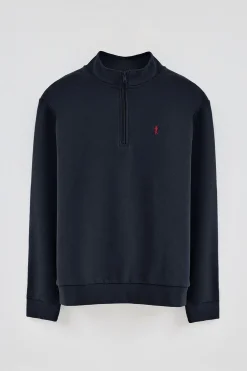 Sudadera azul marino de media cremallera y bordado Rigby Go